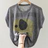 Women Sweaters Pullovers 2025 Summer Short Sleeve O-Neck Print Knitted Sweater Women Tops Pullover JJ196