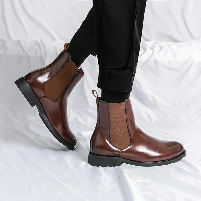 Mens Boots Classic Chelsea Boots High Quality Genuine Leather Boot British Style Business Dress Boots Men High-Top Leather Shoes