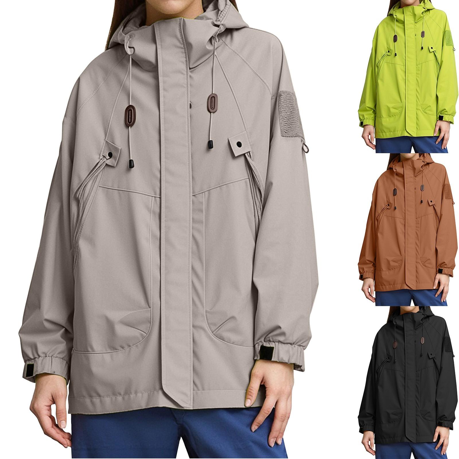 

Rain Jacket For Women Lightweight Waterproof Windbreaker Loose Fit Raincoat Hiking Outfits With Hood Plus Size L чорний