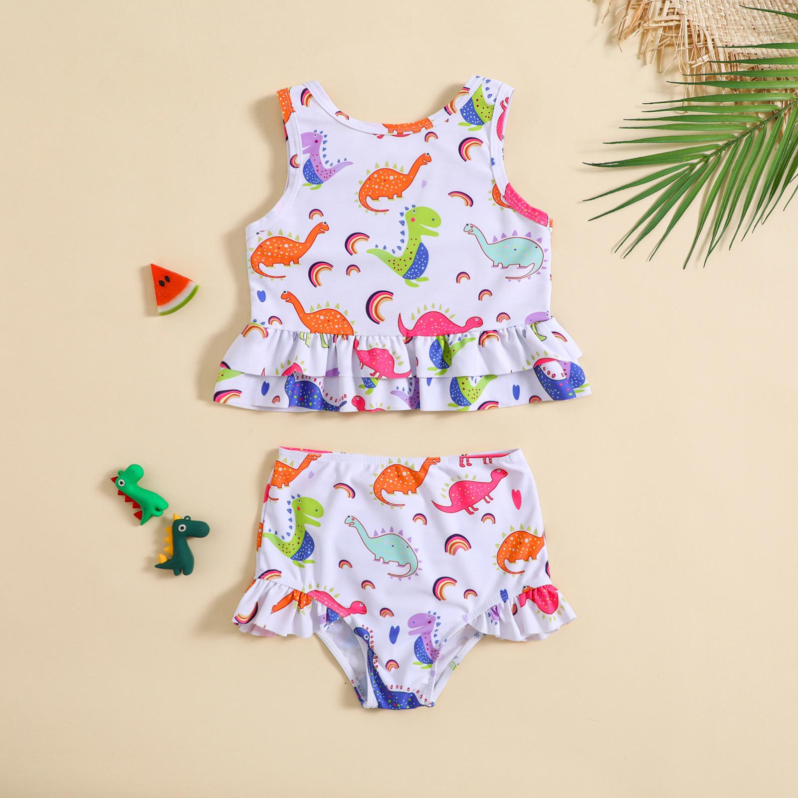 

Girls Dinosaur Print Two-Piece Swimsuit Set 90 белый