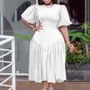 Pleated Puff Sleeve Plus Size Dress - European & American Fashion 2022