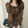 Koreanische Chic Langarm Design Retro Blusen Frauen High Street Vintage Leopard Print Tops Mode Plissee Casual Shirts Neue