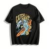 Vintage Surfing Skeleton Print Vacation Style Short Sleeve T-Shirt Pure Cotton T-shirt