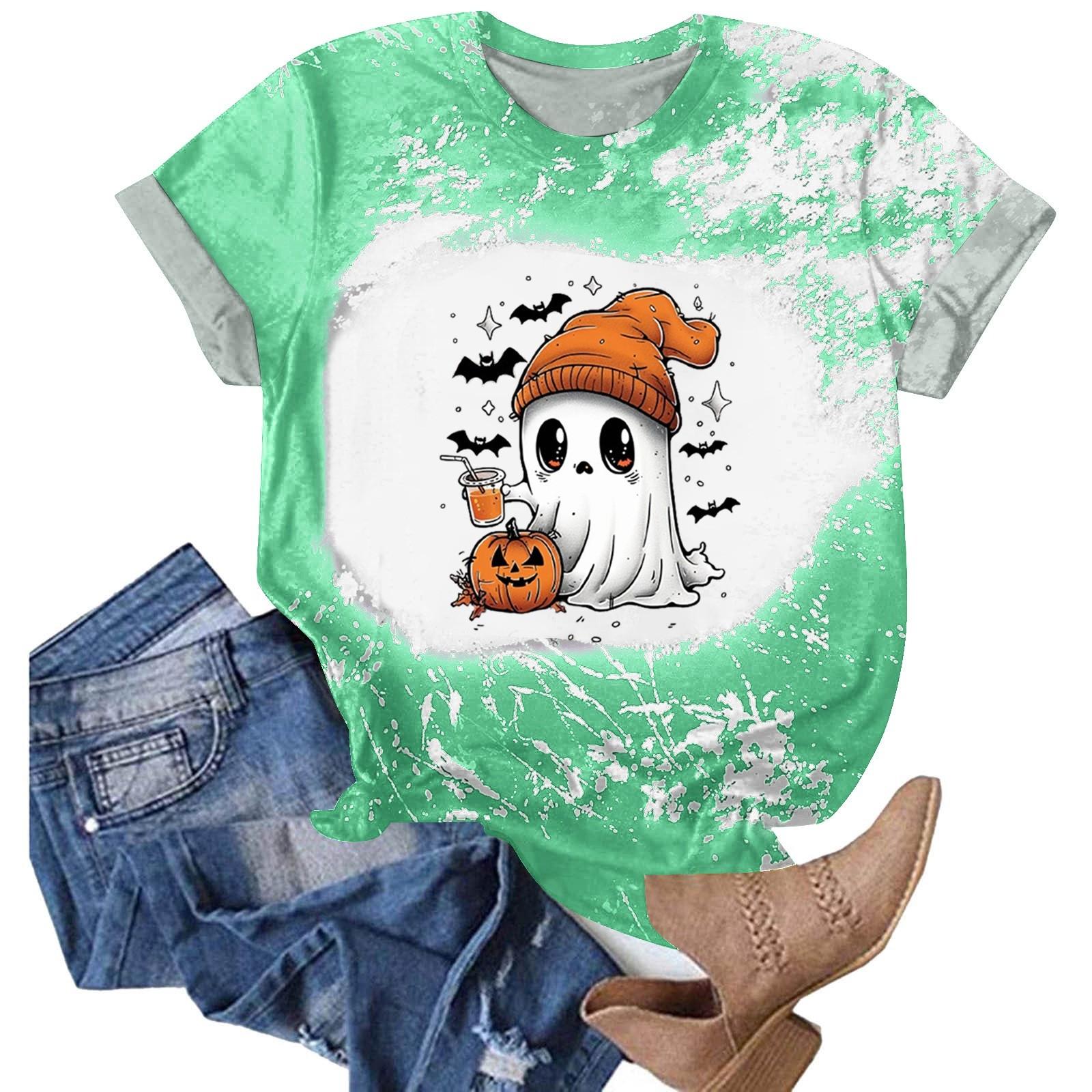 

Halloween Shirts for Women Cute Shirt Fall Tshirt Gradient Graphic Tees Casual Short Sleeve Tops L зелений