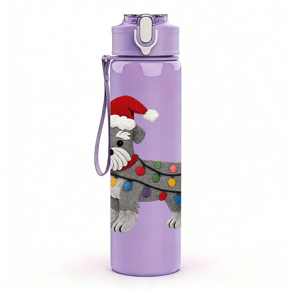 1PC Christmas Scarf Puppy Dog 750ml Color Plastic Sports Water Bottle Leakproof Flip Straw Lid Suitable for Sports Office Home Use