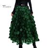 Women Summer Maxi Skirt Retro A-Line Large Hem Skirt Solid Color 3D Dot Decor High Waist Long Skirt