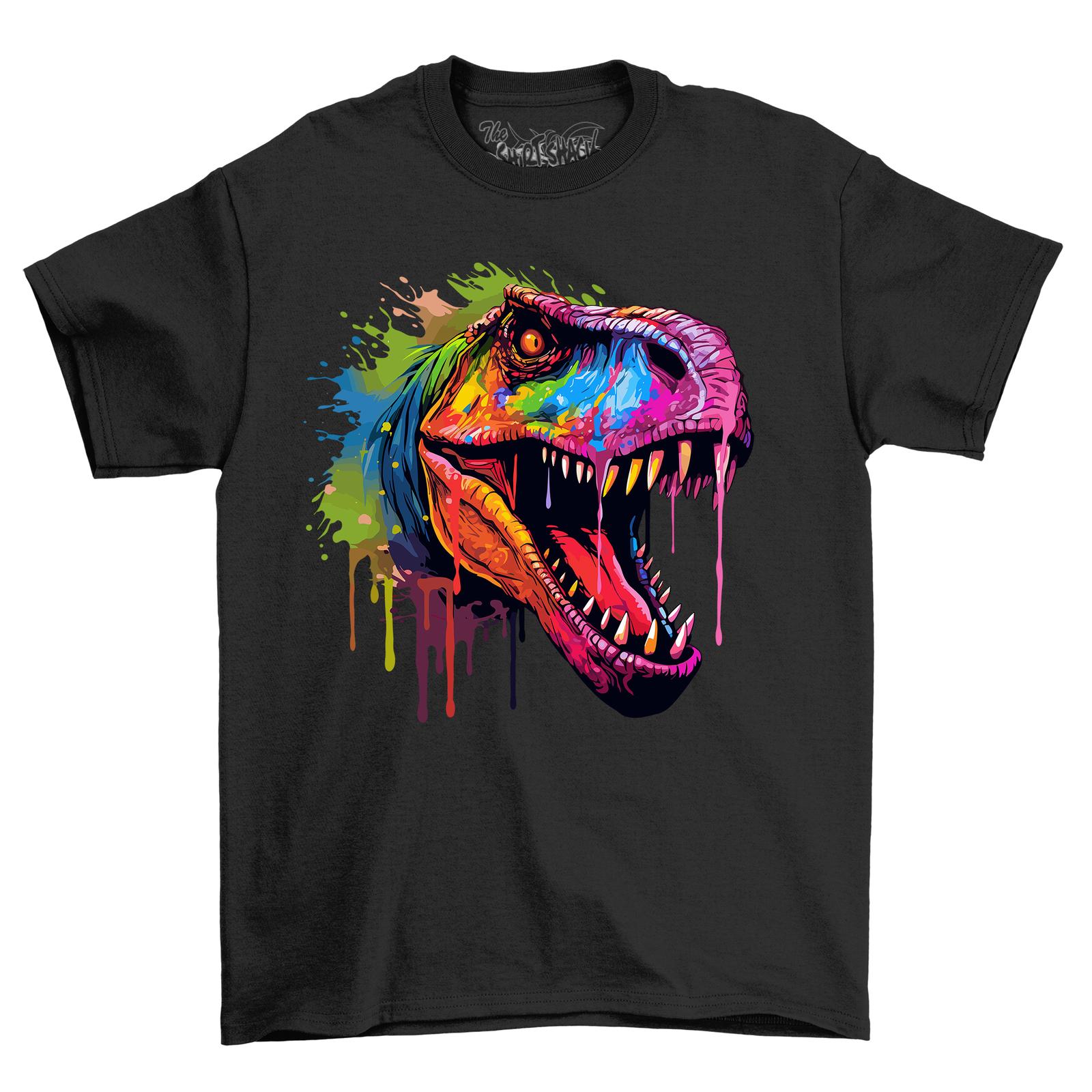 T-Rex Dripping Paint Effect T-Shirt Mens Womens Tees Top - Funny and Fierce! Unisex Printed Design. L 4XL