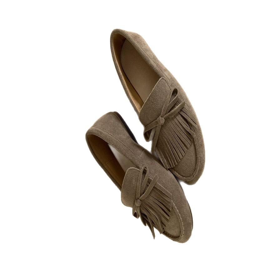 Retro Matte Tassel One-pedal Soft-soled Loafers Women's Spring 2025 New Versatile Fashion Deep-mouth Single Shoes