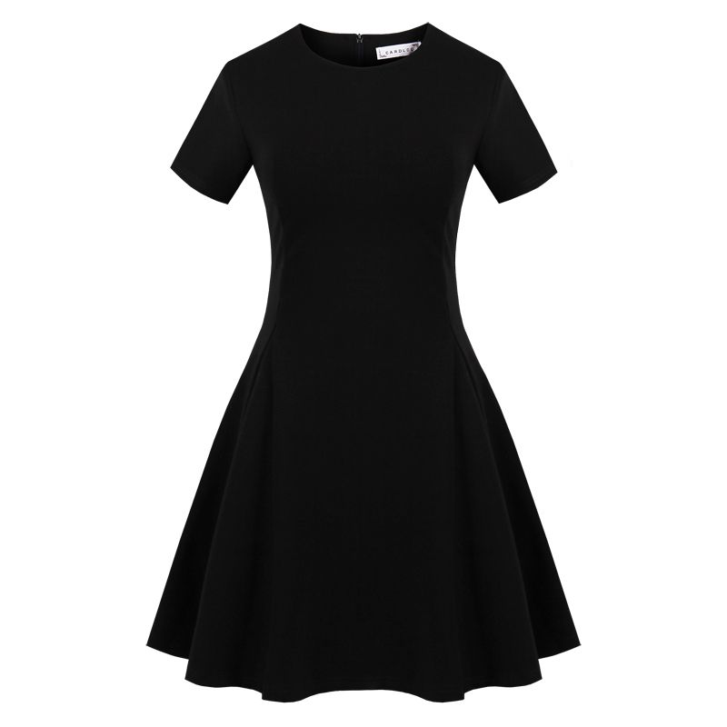 

2025 Лето Новое поступление Женская одежда Платье Хепберн черное Приталенное Стройнящее Короткий рукав Круглый вырез Платье Модное Минималистичное Элегантное Black S