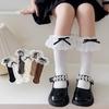 White Lace Socks Children Cotton Socks Korean Girl Bow Lolita Princess Long Socks Solid Color Kids Knit Stockings Spring Autumn