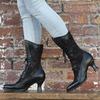 Vintage Women's Ankle Boots Victorian Pointed Toe Mid-Calf Boots for Women Elegant Pu Lace Up Boot Spliced Ladies High Heel Shoe