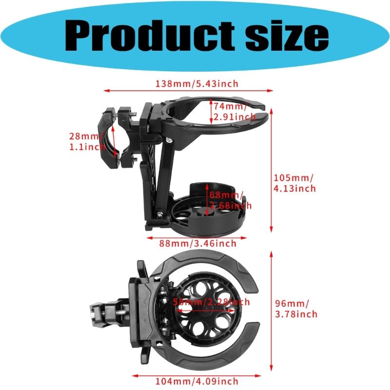Bike Cup Support for Bar Tube, Round Screw Fastener with Joint Arm and Base Plate, Black Travel Cup Rest for Day to Day Outdoor Use