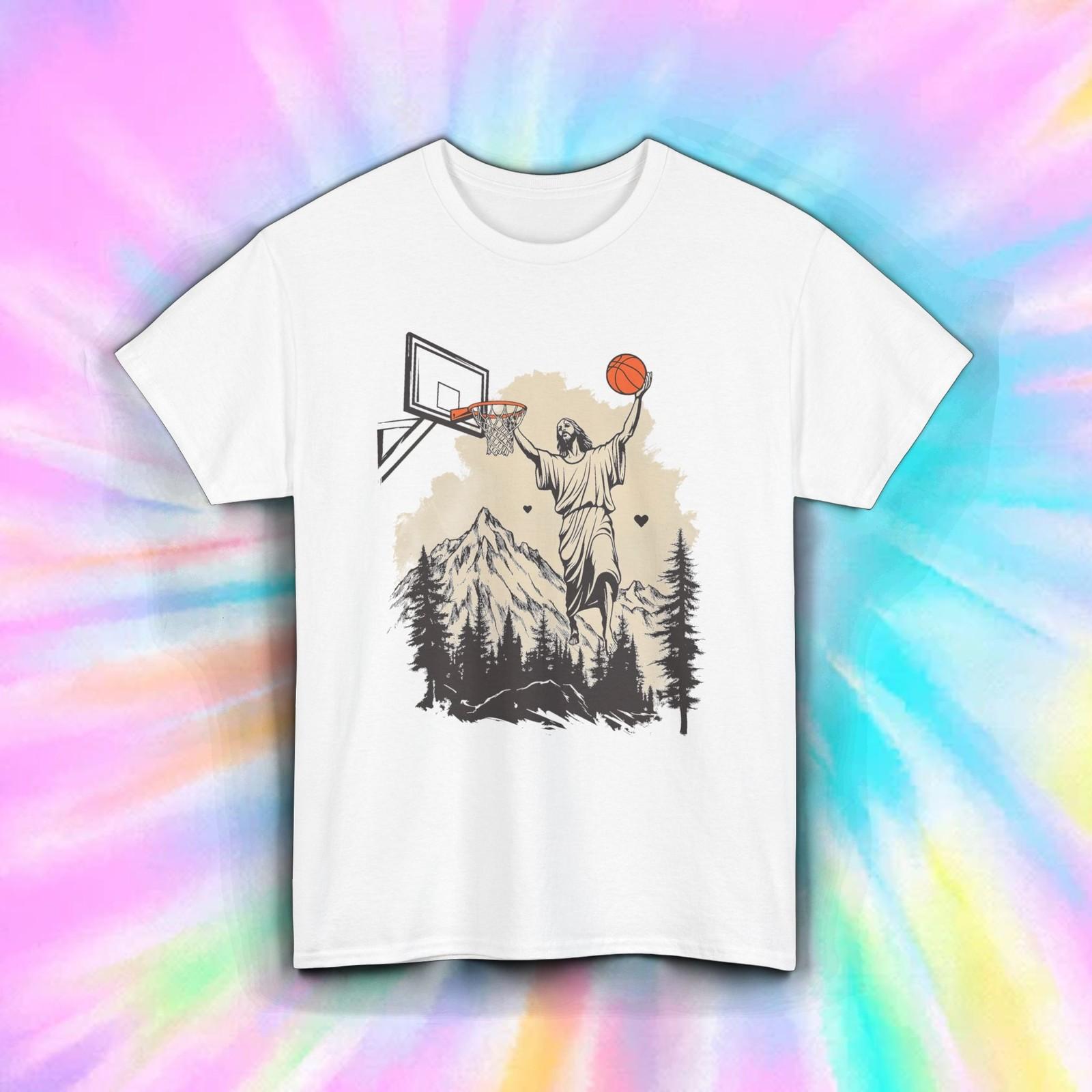 Jesus Dunking Basketball Shirt Funny Sports Savior Hoops Christian Faith Tee M