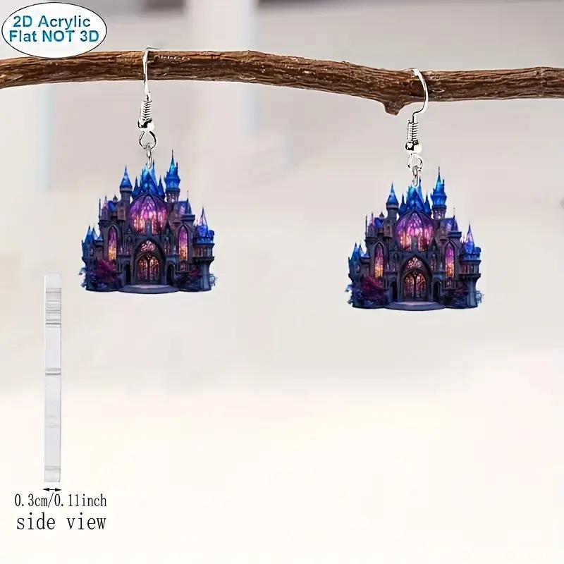 Cross-border new gothic dark castle earrings flat acrylic horror halloween colorful castle earrings