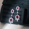 925 Sterling Silver Red CZ Hanging Flower Earrings for Women Engagement Wedding Party Elegant Earrings Fashion JewelryGood product