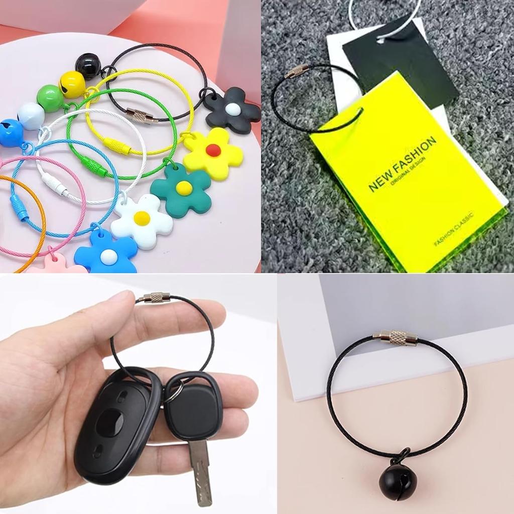 50PCS Black Stainless Steel Wire Keycha Cable, Key Rings, Heavy Duty Luggage Tags Loops Tag Keepers 1.5Mm Twist Barrel (Cable Length: 5.9 Inches)