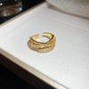 14k Gold Plated Double Layer Zircon Pearl Retro French Ring - Versatile High-End Jewelry