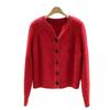Women's Zodiac Red Cashmere Cardigan - Thick Round Neck, Chinese Style for Autumn/Winter