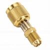 A2 Brass Refrigerant Adapter Straight Through HVAC Charging Adapter R32 Reverse Thread 1 4in Internal 1 4in External