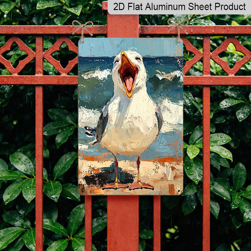 2D Flat, Retro Screaming Seagull Metal Sign - Durable Aluminum Coastal Beach Decor, Beach House Decor, Coastal Kitchen, Nautical Themed Room, Patio