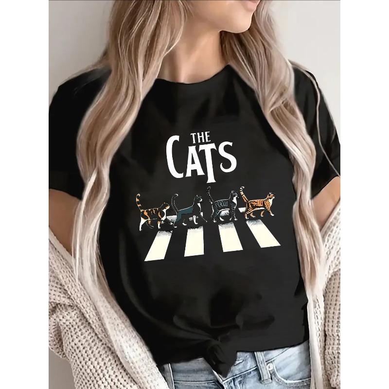 

Polyester Short Sleeve T-Shirt The Cats Crosswalk Design, Fun Animal Graphic for Casual Wear At Home, Cafe, or Outdoor Activities, S чёрный