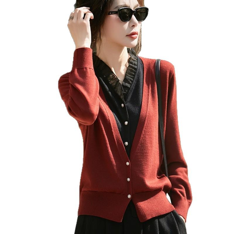 Women's V-Neck Loose Knit Cardigan Sweater - Plus Size Long Sleeve Top.