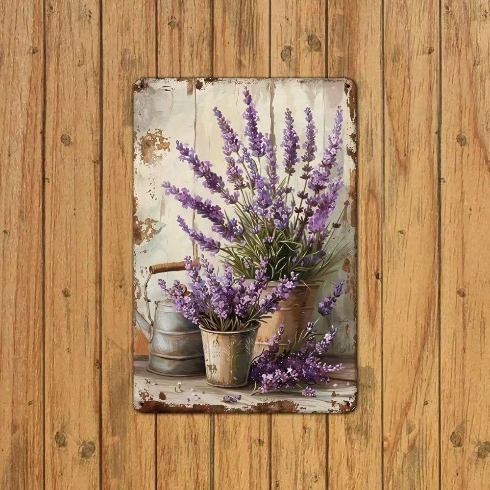 Metal Poster Lavender Retro Flower Wall Art 20x30 cm Waterproof Living Room Decor