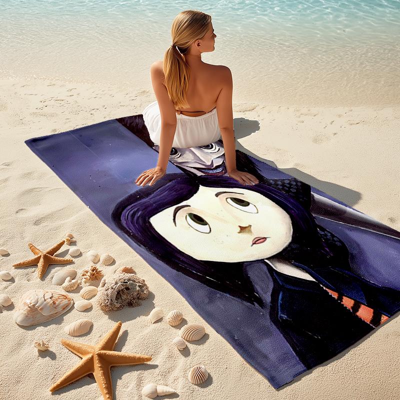 1pc C-Coraline (6) Beach Towel, Comfortable and Thick, and Swimming/Bath/Picnic/Camping Towel, Suitable for Seaside Beaches