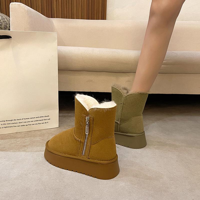 Fur Integrated Platform Snow Boots Women's Winter Fleece-lined Thickened Non-Slip New Warm Bread Big Cotton Shoes