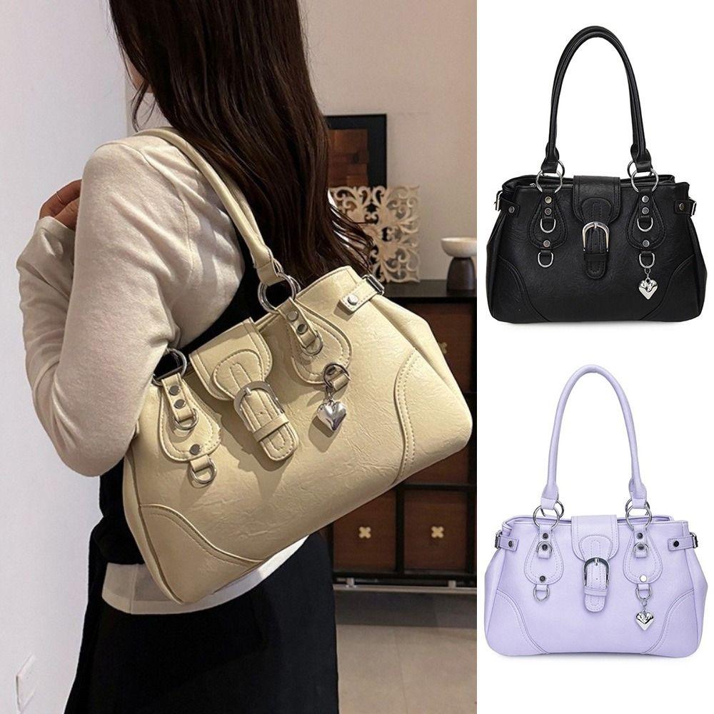 Y2K Aesthetic Women Underarm Bag Large Capacity PU Leather Retro Shoulder Bag Motorcycle Style Single Shoulder Handbag