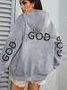 GOD Art Letter Print Women's Hooded Sweatshirt - Autumn Casual Pullover