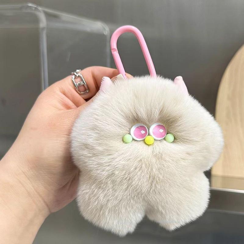 Imitation Otter Rabbit Fur Calf Keychain Fluffy Pompon Key Chain Trinket Lovely Keyring Bag Car Gift