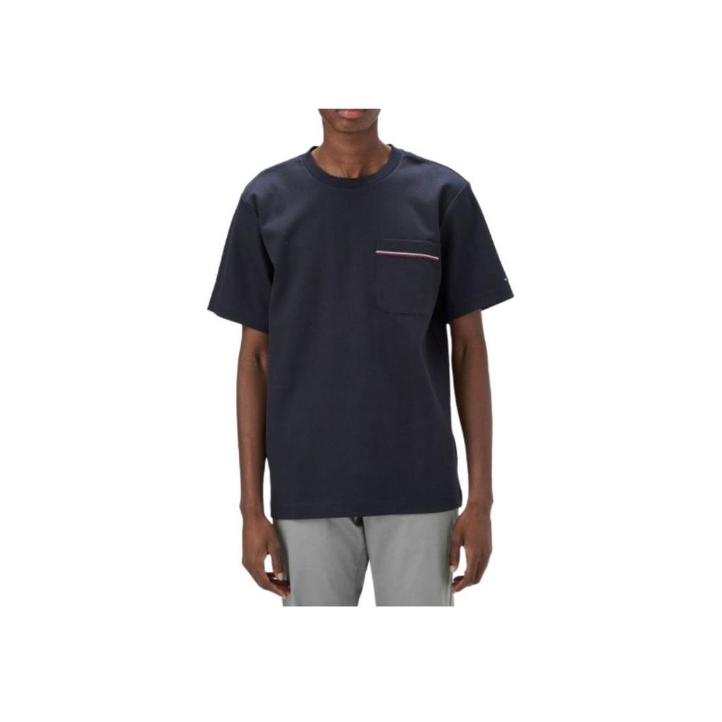 Tommy Hilfiger Solid Color Crew Neck Comfortable Short Sleeve T-Shirt Men Tops Navy-Blue MW38922-DW5