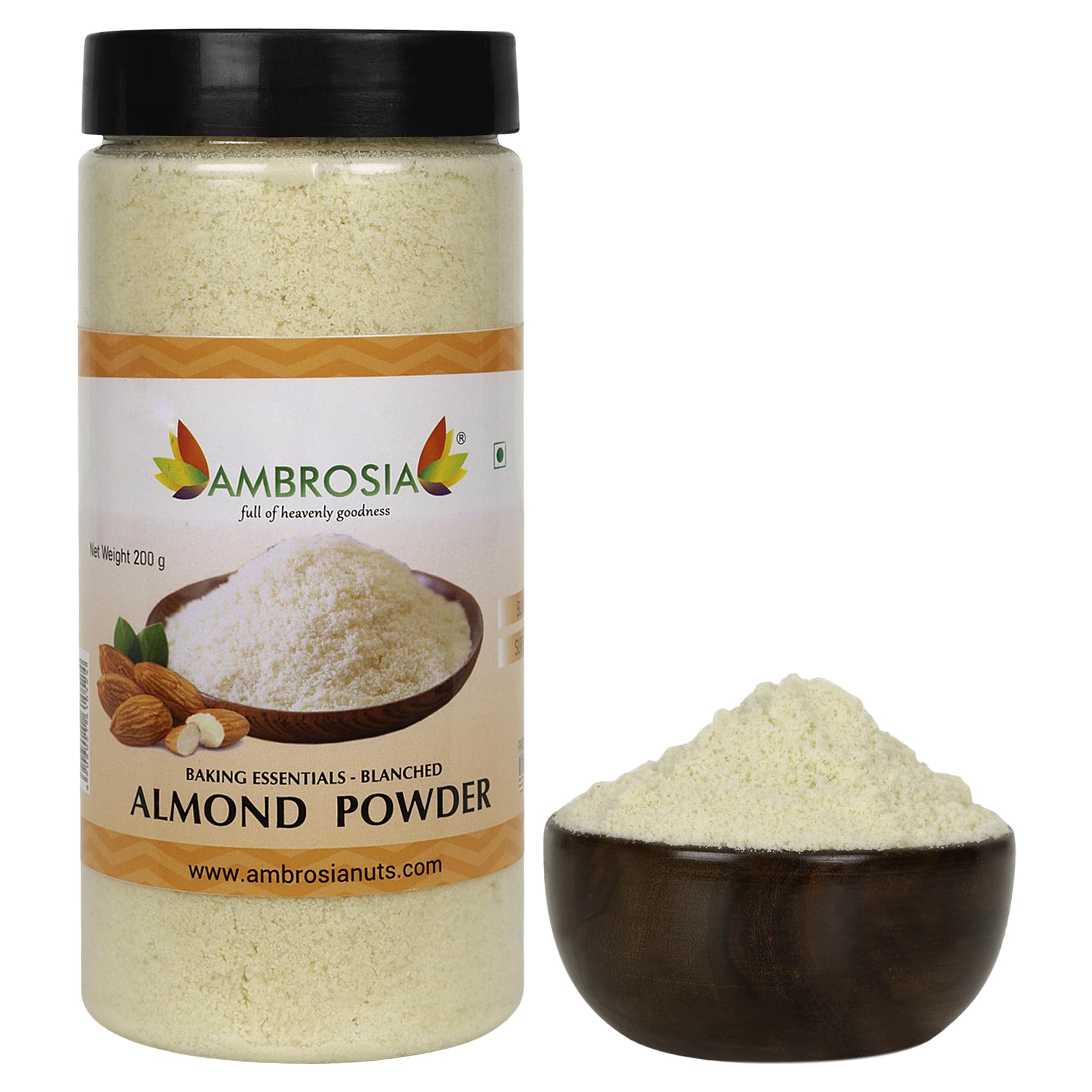 Ambrosia Fine California Almond Flour 200g, Powder without Skin, Keto Friendly Blanched Powder, Almond Flour for Baking Breads, Cakes, and Making R