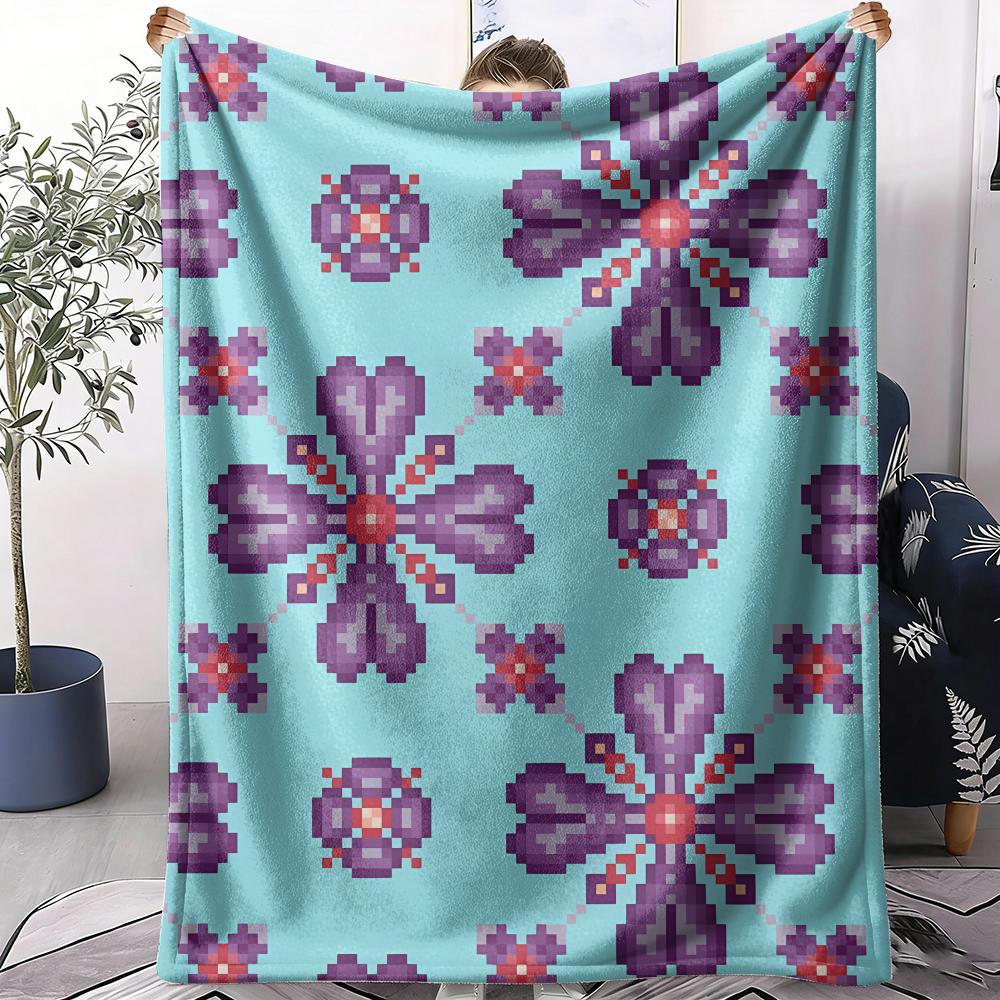 Pixel Art Throw Soft Flannel AC Blanket Lightweight Summer Nap Throw Cozy Blanket for Sofa Bed Travel Home