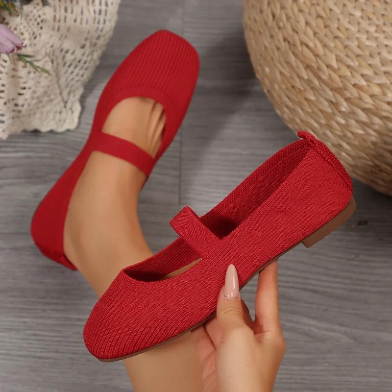 Women Casual Knitted Ballet Flats Shoes Comfortable Anti-slip Strap Lightweight Daily Walking Sneakers