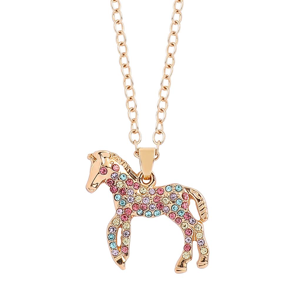 Rainbow Pony Crystal Necklaces For Women Cute Cartoon Animal Choker Collier Fashion Jewelry Accessories Bijoux Gifts