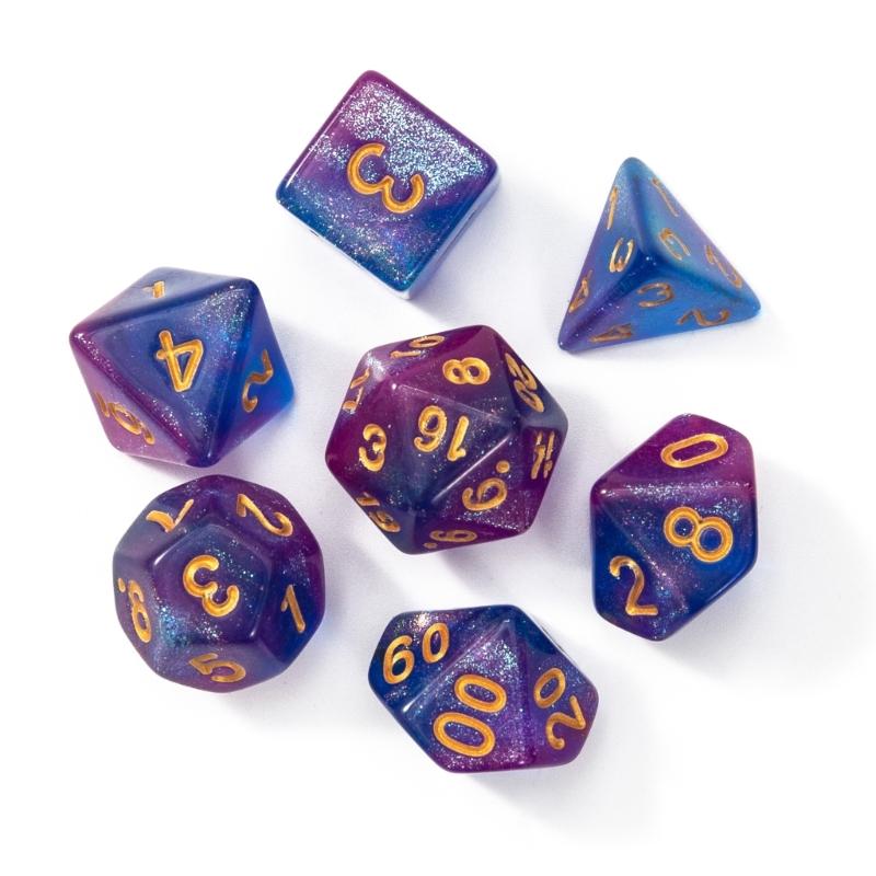 

7Pcs D4 D6 D8 D10 D12 D20 Number Colorful Acrylic Polyhedral Dices Party Family Game Educational Toy Entertainment Dices 1 синий/фиолетовый
