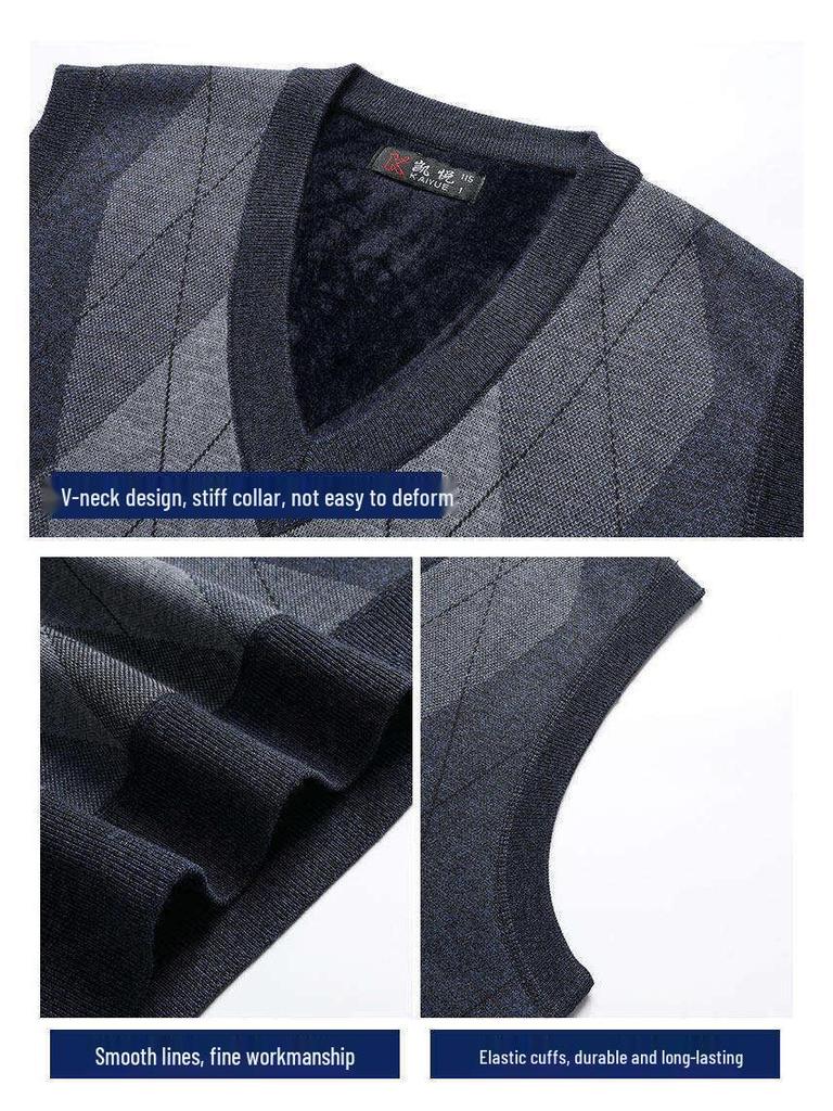 Men's V-Neck Knit Vest - Autumn/Winter Style, Sleeveless Casual Pullover for Middle-Aged and Young Adults