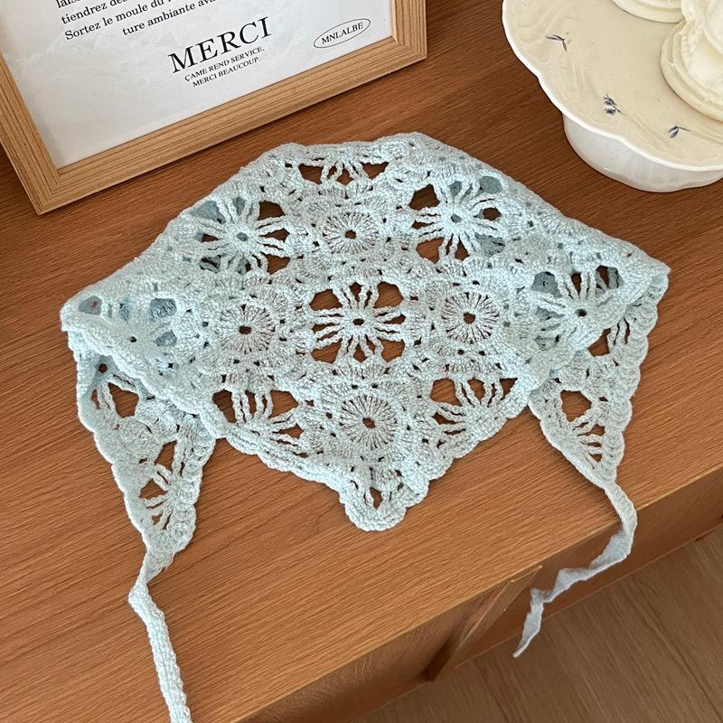 Modischer Strick-Kopfschal Damen Französischer Pastoralstil Dreieck Stirnband Handgemacht Gehäkeltes Stirnband Tuch Retro Blumen-Kopfschal