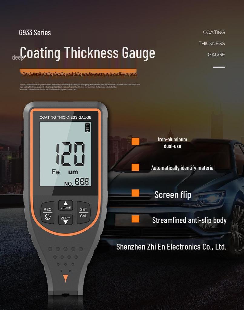 Coating Thickness Gauge for Car Paint, Spray, and Zinc Detection