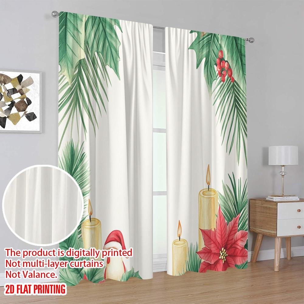 2 Stück, 2D-Flachdruck Vorhänge Rollos Weihnachten Kerze Weihnachtsstern Pinguin Kiefer (4) Strapazierfähiges Polyester (ohne Stange) Alles