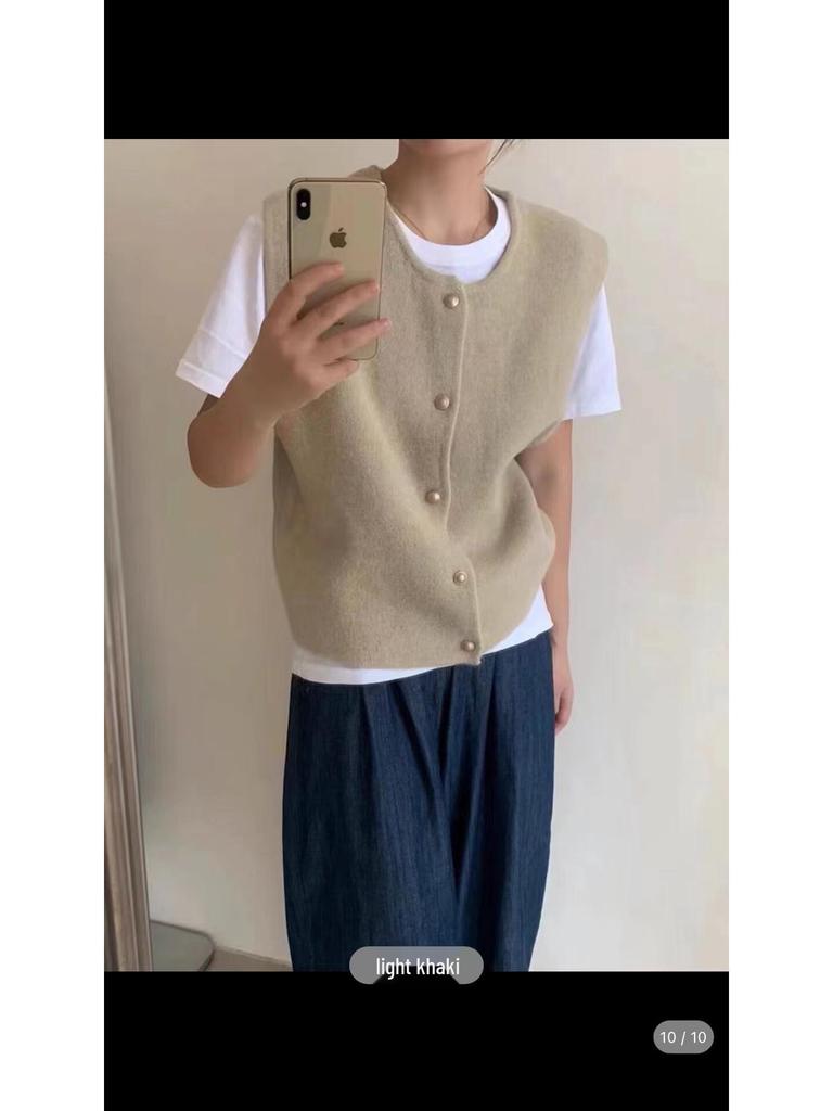 YS Women's Korean Style Slim Fit Layered Sweater Vest - Autumn/Winter Round Neck with Gold Buttons