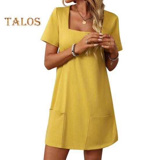 Dámské minišaty Čtvercový límec Krátký rukáv Řada A-Line ke kolenům Ležérní Jednobarevné Letní šaty Denní nošení