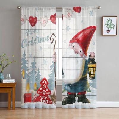 Christmas Winter Gnome Sheer Curtains For Kids Bedroom Living Room Voile Curtains Xmas Kitchen Tulle Curtain