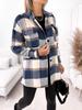 2021 Plaid Print Long Sleeve Woolen Coat with Shirt Collar