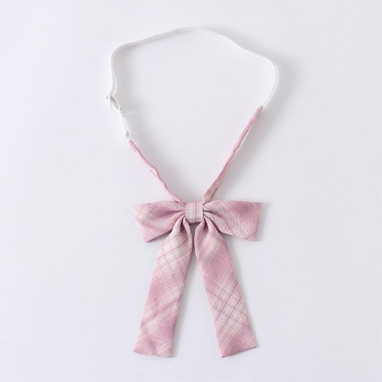 Pink Checkered Pre-Tied Neck Tie Japanese JK Girl Student Uniform Necktie Bowtie