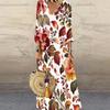 Women Plus Size V Neck Three Quarter Sleeve White Purple Floral Printed Long Dress