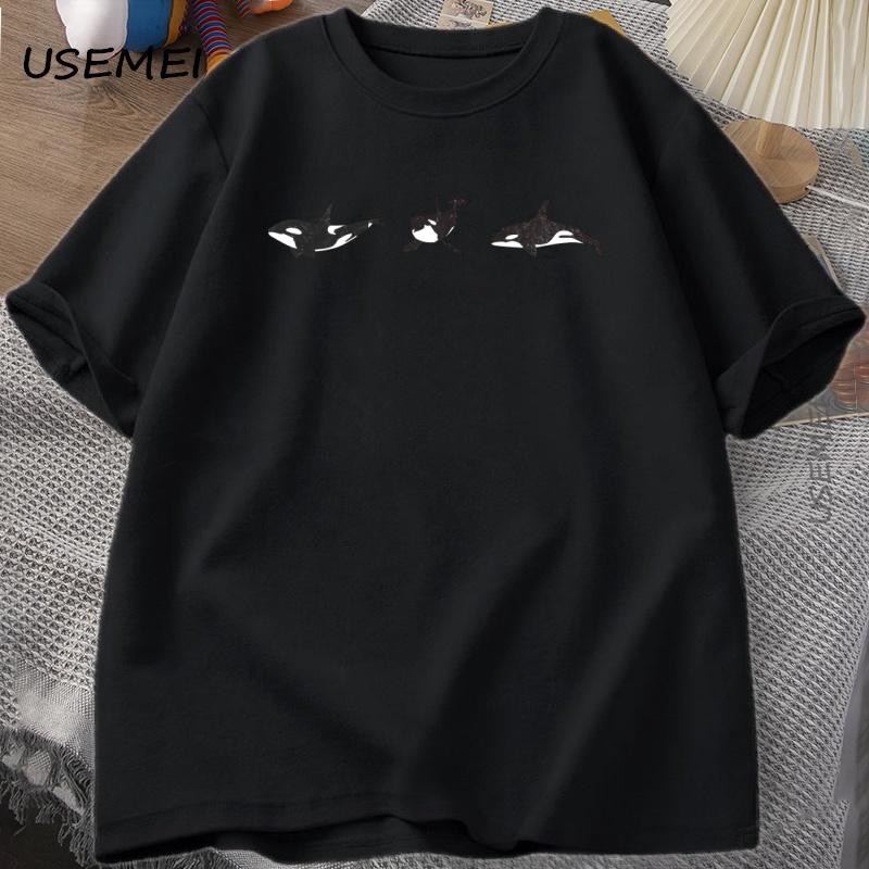 Sealife Orca Whale T Shirt Men Women Ocean Whale Graphic T Shirts Casual Summer Tops Harajuku Cotton Short Sleeve Mens Clothes XXL чёрный