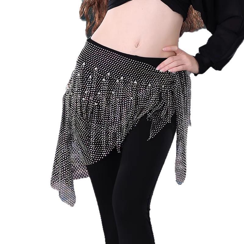 Dreamy Rhinestone Starry Night Belly Dance Hip Scarf with Tassel & Waist Chain